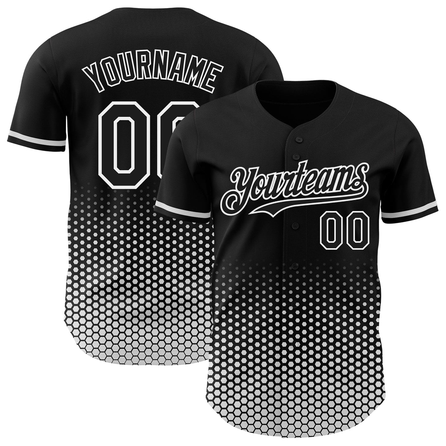 Custom Black-White Geometric Hexagonal Dot Gradient Authentic Baseball Jersey - Main View