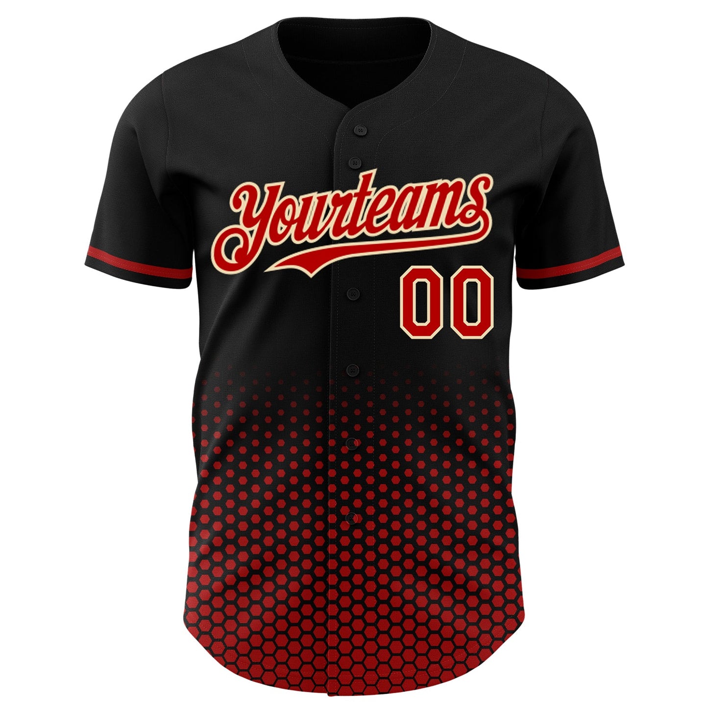 Custom Black Red-Cream Geometric Hexagonal Dot Gradient Authentic Baseball Jersey view 2