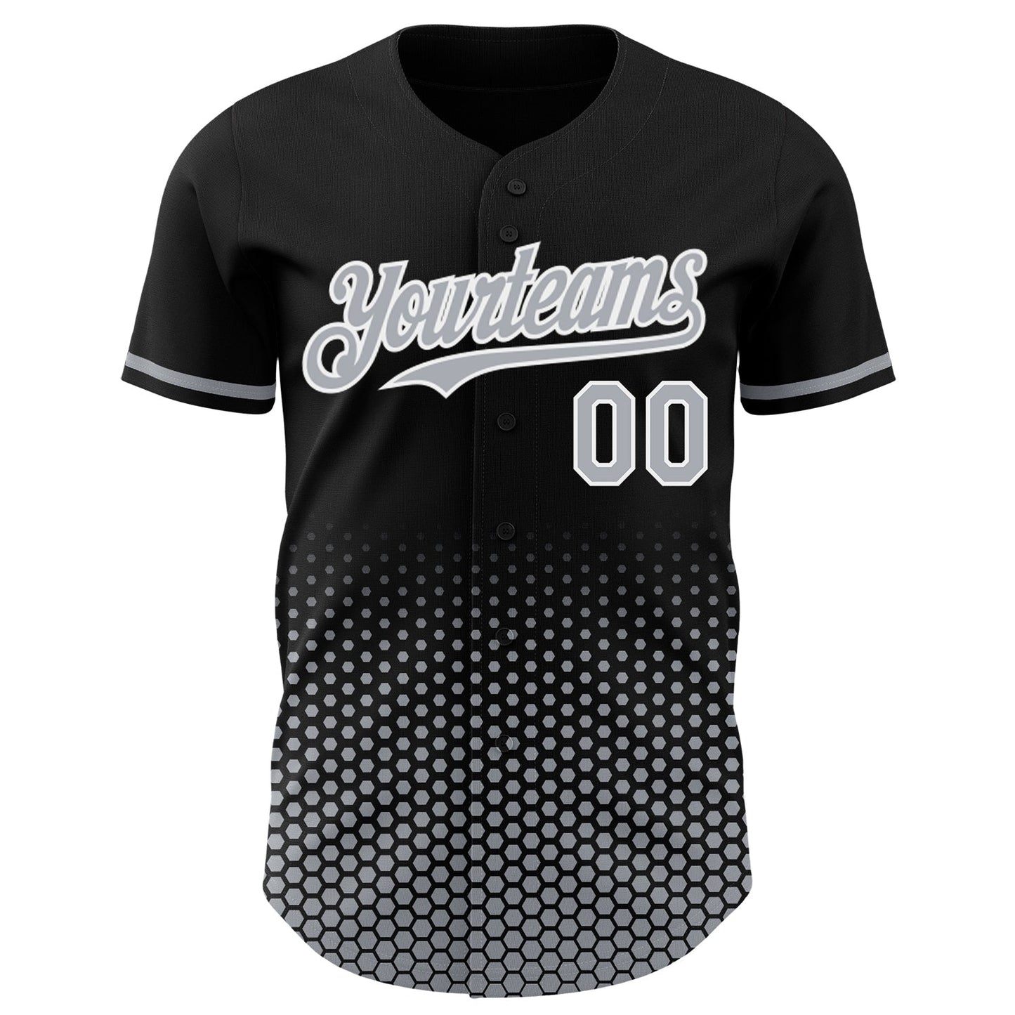Custom Black Gray-White Geometric Hexagonal Dot Gradient Authentic Baseball Jersey view 2