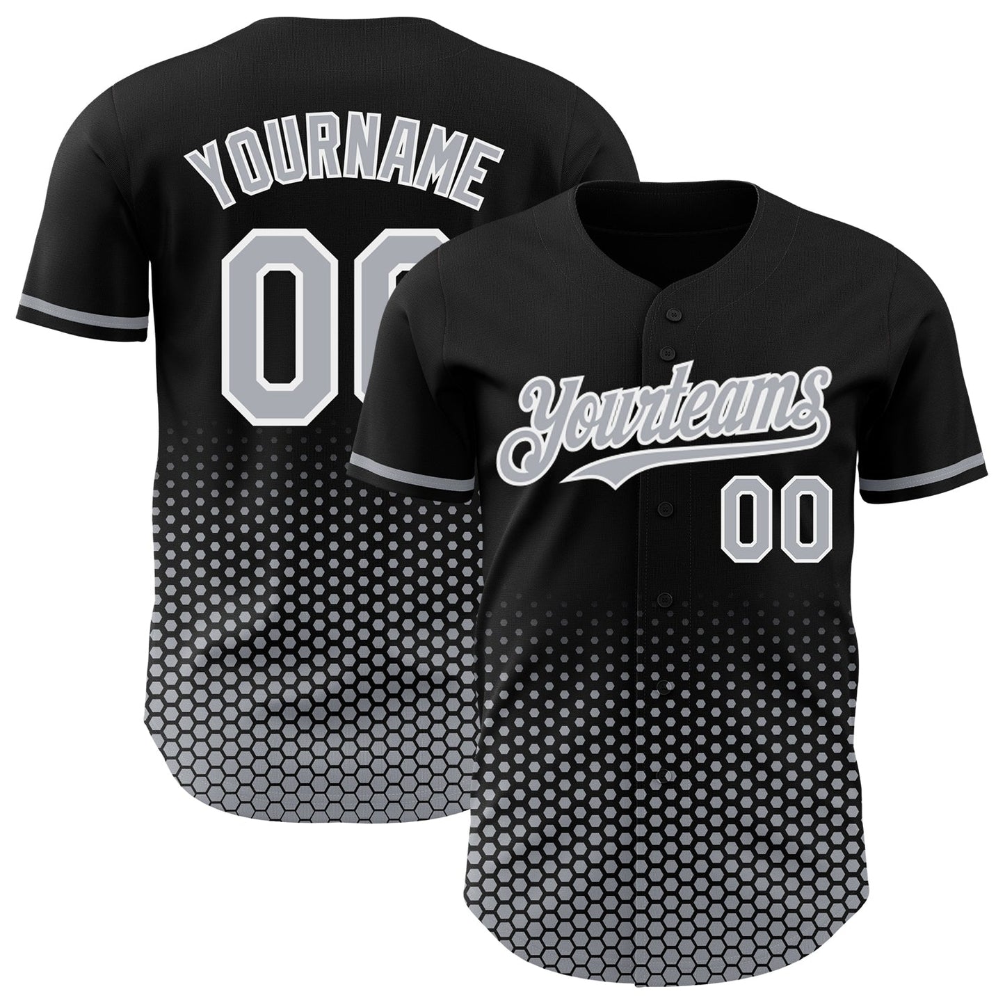 Custom Black Gray-White Geometric Hexagonal Dot Gradient Authentic Baseball Jersey - Main View