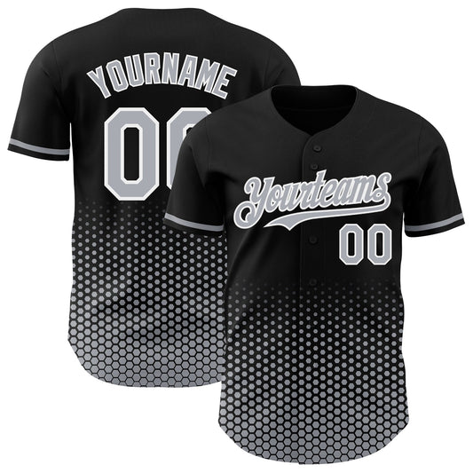 Custom Black Gray-White Geometric Hexagonal Dot Gradient Authentic Baseball Jersey - Main View