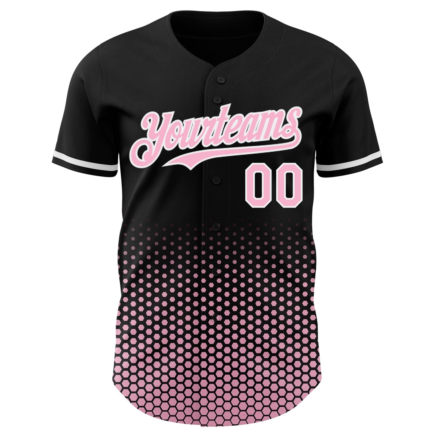 Custom Black Light Pink-White Geometric Hexagonal Dot Gradient Authentic Baseball Jersey view 2