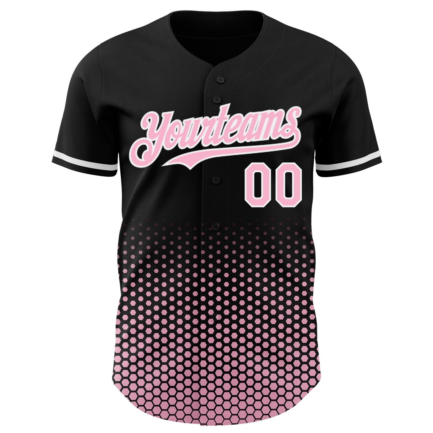 Custom Black Light Pink-White Geometric Hexagonal Dot Gradient Authentic Baseball Jersey view 2