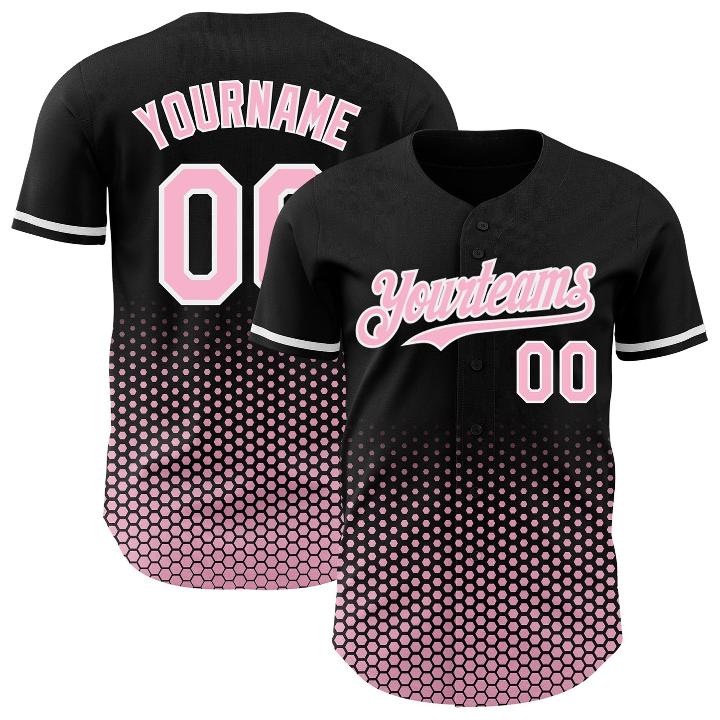 Custom Black Light Pink-White Geometric Hexagonal Dot Gradient Authentic Baseball Jersey - Main View
