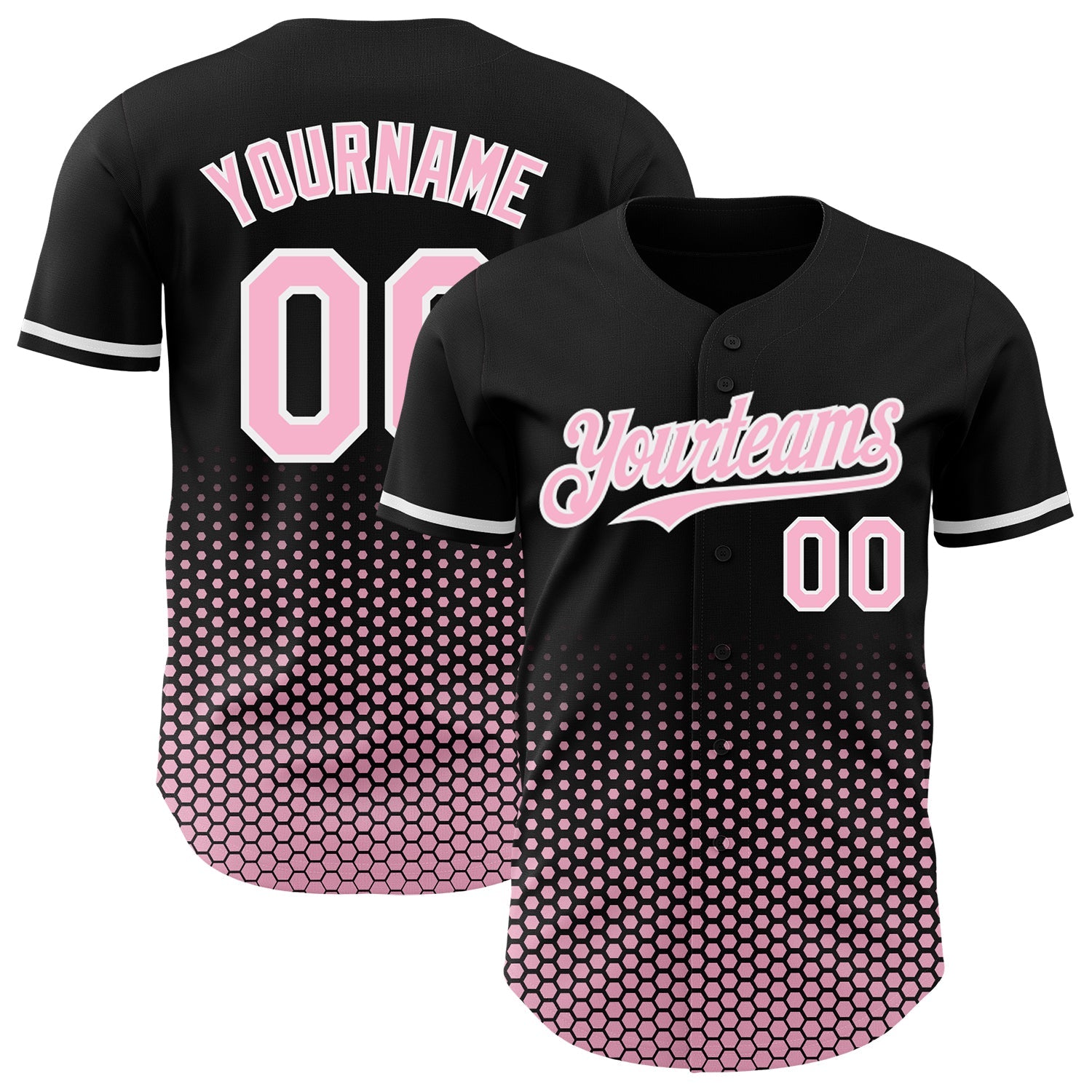 Custom Black Light Pink-White Geometric Hexagonal Dot Gradient Authentic Baseball Jersey - Main View