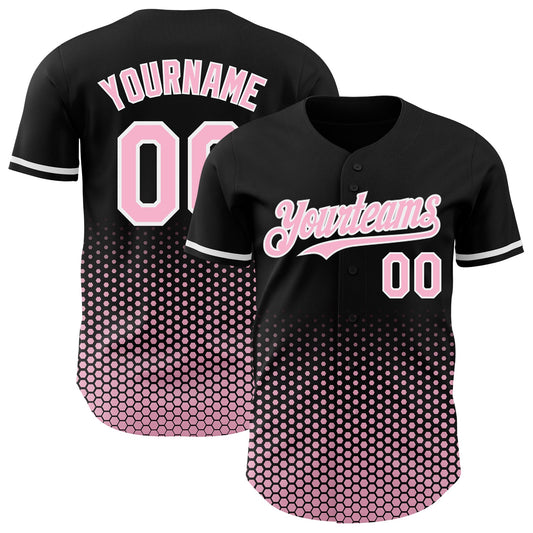 Custom Black Light Pink-White Geometric Hexagonal Dot Gradient Authentic Baseball Jersey - Main View