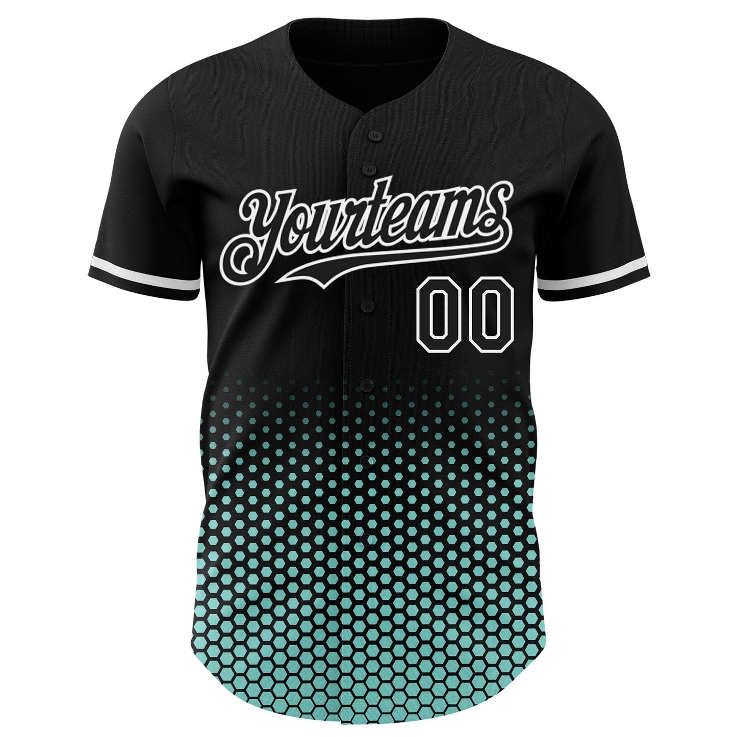 Custom Black Ice Blue-White Geometric Hexagonal Dot Gradient Authentic Baseball Jersey view 2