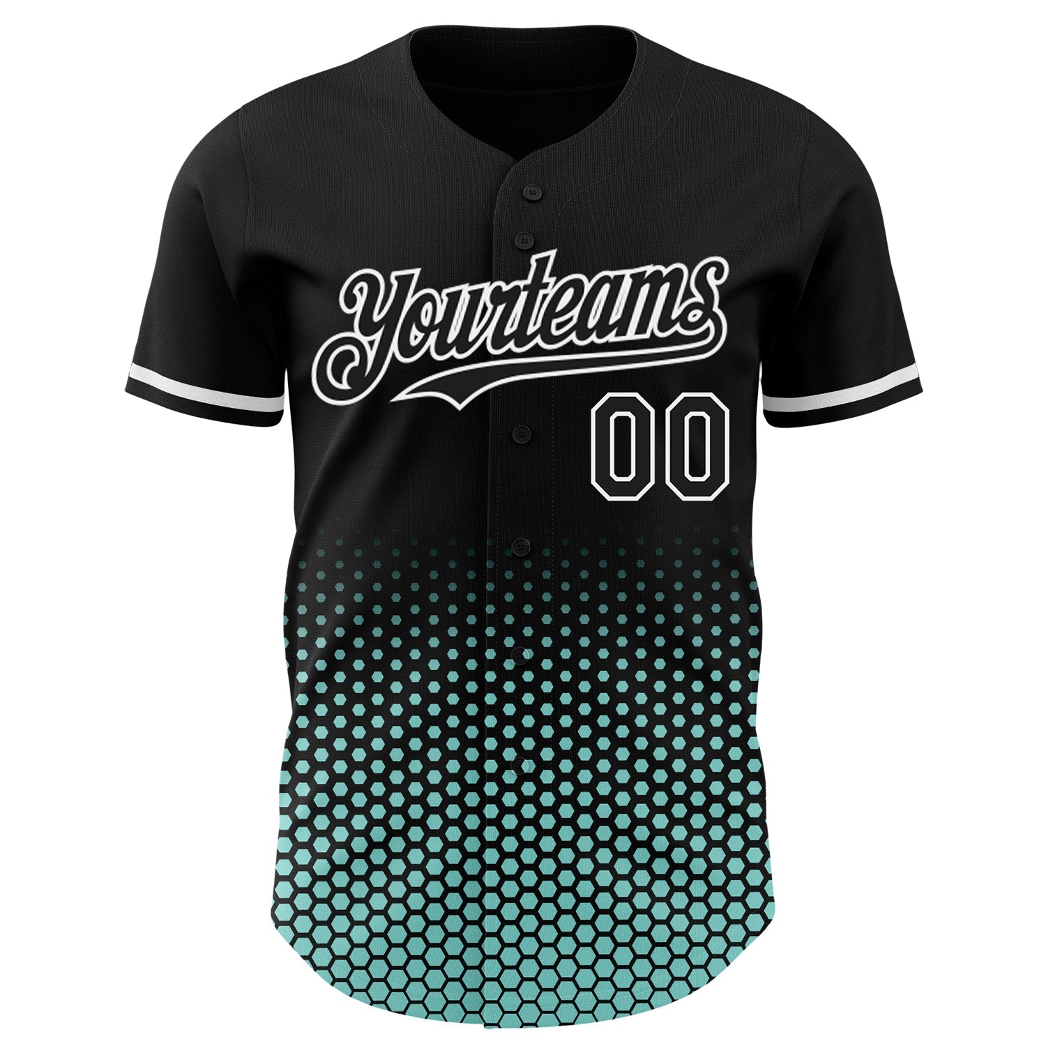 Custom Black Ice Blue-White Geometric Hexagonal Dot Gradient Authentic Baseball Jersey view 2