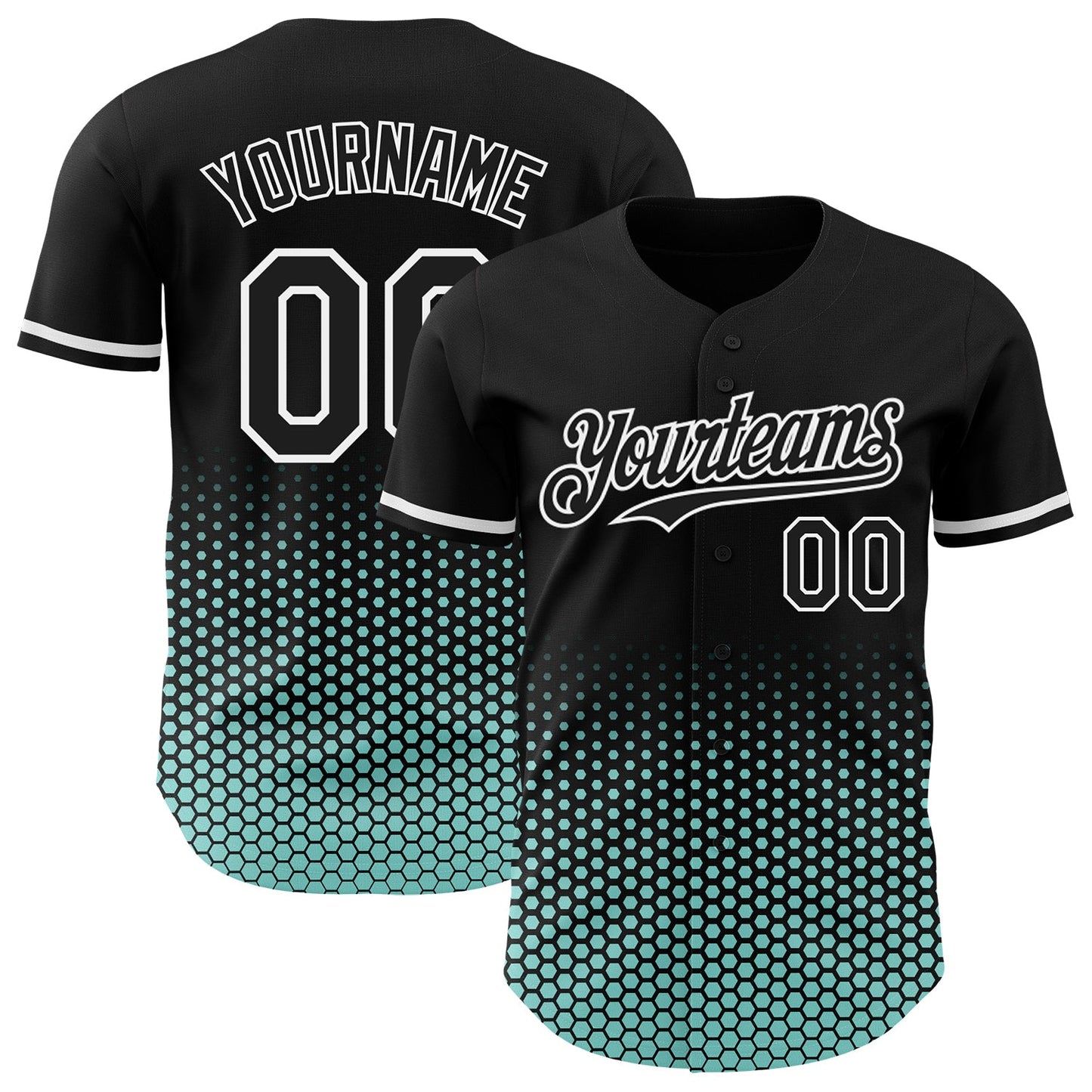 Custom Black Ice Blue-White Geometric Hexagonal Dot Gradient Authentic Baseball Jersey - Main View