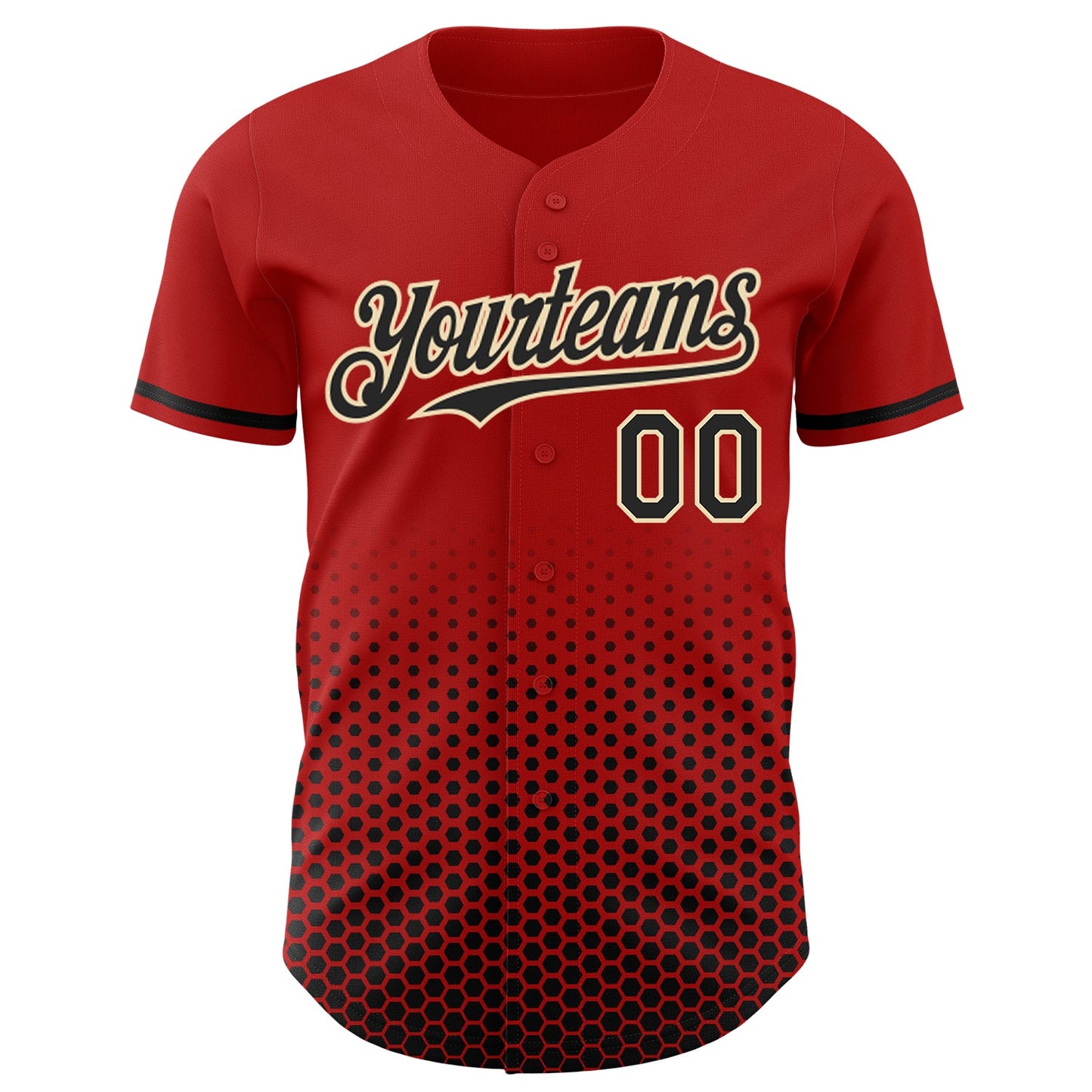 Custom Red Black-Cream Geometric Hexagonal Dot Gradient Authentic Baseball Jersey view 2