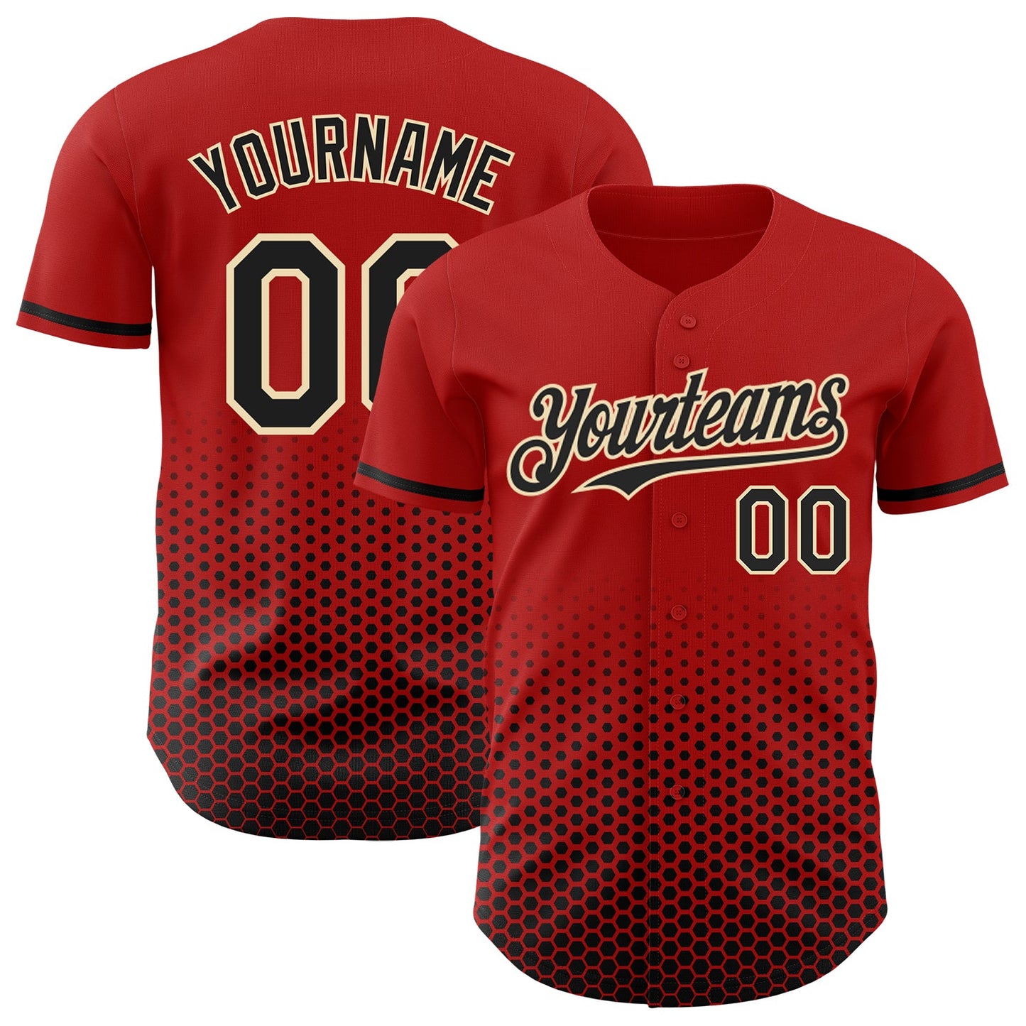 Custom Red Black-Cream Geometric Hexagonal Dot Gradient Authentic Baseball Jersey - Main View