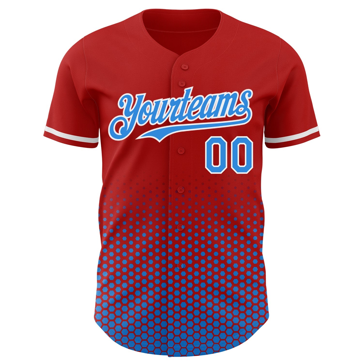 Custom Red Electric Blue-White Geometric Hexagonal Dot Gradient Authentic Baseball Jersey view 2