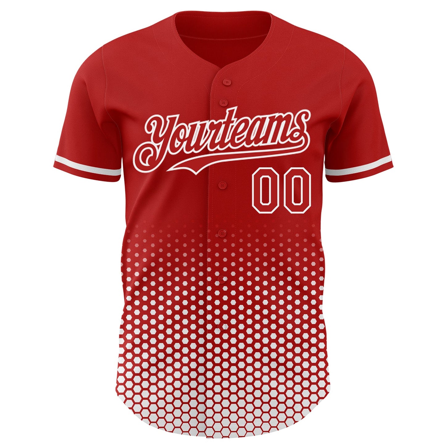 Custom Red-White Geometric Hexagonal Dot Gradient Authentic Baseball Jersey view 2