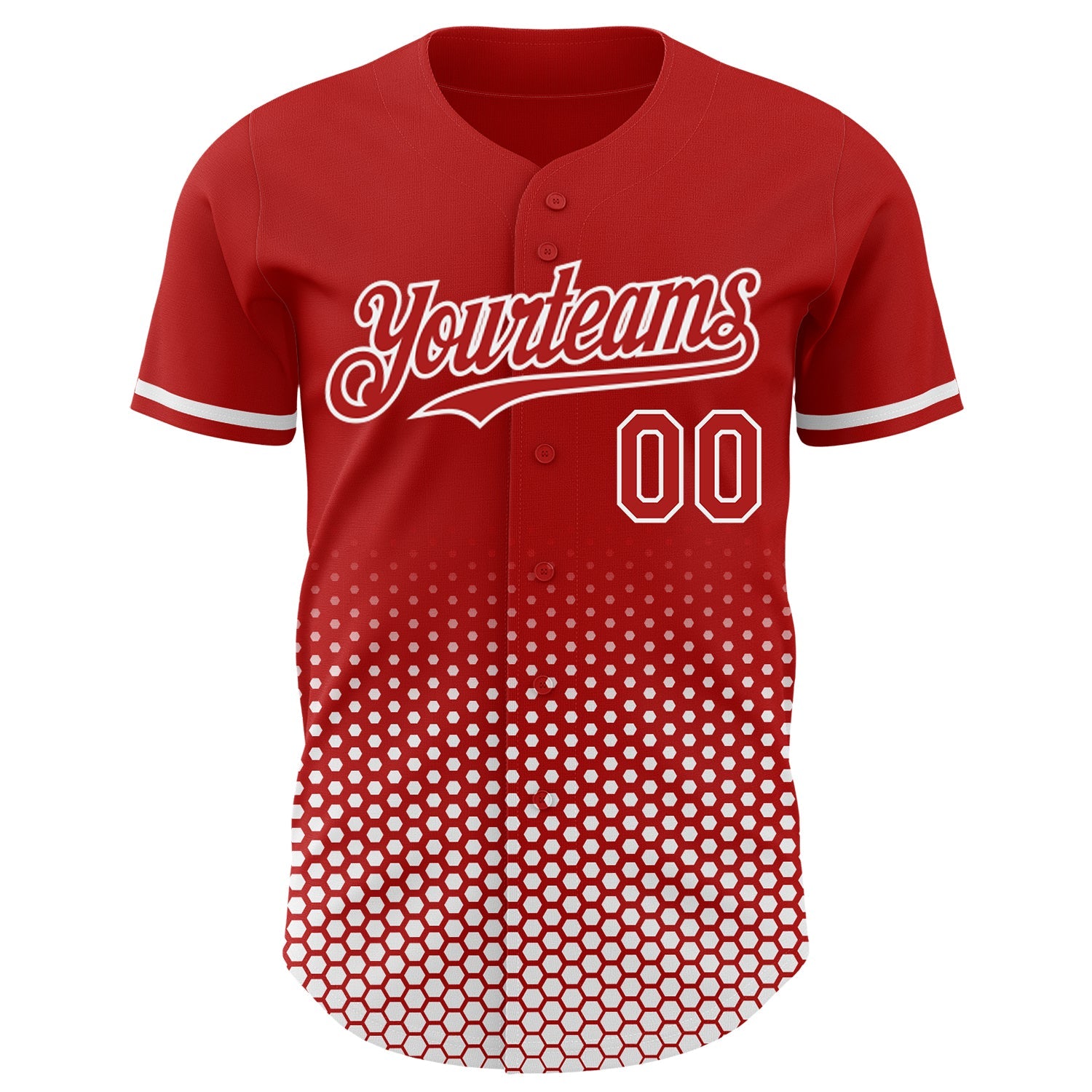 Custom Red-White Geometric Hexagonal Dot Gradient Authentic Baseball Jersey view 2