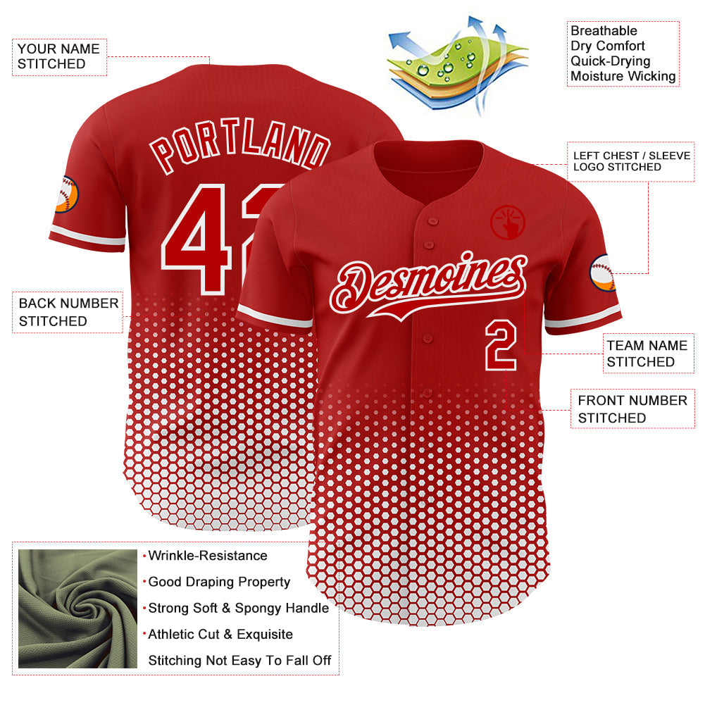 Custom Red-White Geometric Hexagonal Dot Gradient Authentic Baseball Jersey view 3