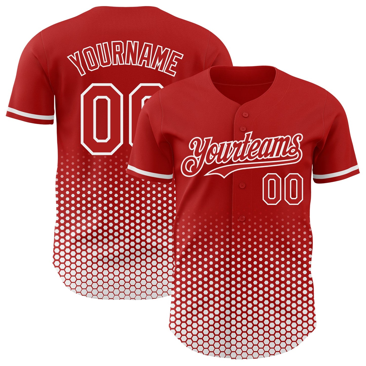 Custom Red-White Geometric Hexagonal Dot Gradient Authentic Baseball Jersey - Main View