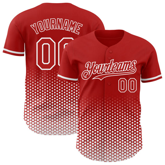Custom Red-White Geometric Hexagonal Dot Gradient Authentic Baseball Jersey - Main View