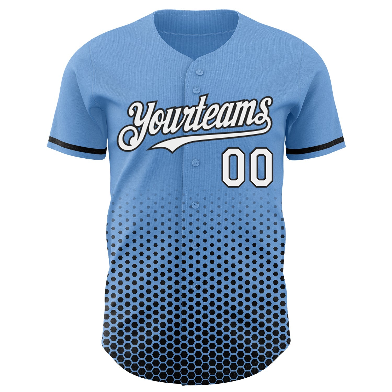Custom Light Blue White-Black Geometric Hexagonal Dot Gradient Authentic Baseball Jersey view 2