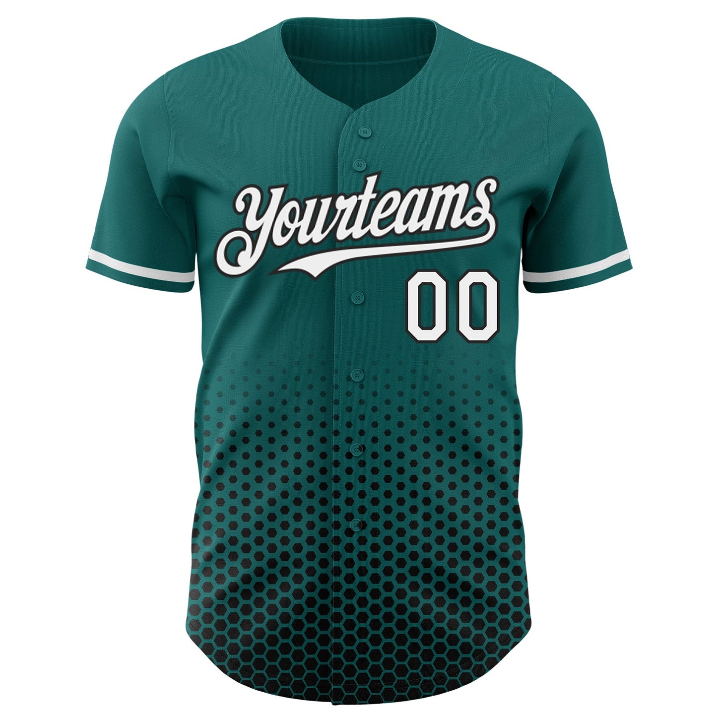 Custom Teal White-Black Geometric Hexagonal Dot Gradient Authentic Baseball Jersey view 2