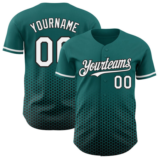 Custom Teal White-Black Geometric Hexagonal Dot Gradient Authentic Baseball Jersey - Main View