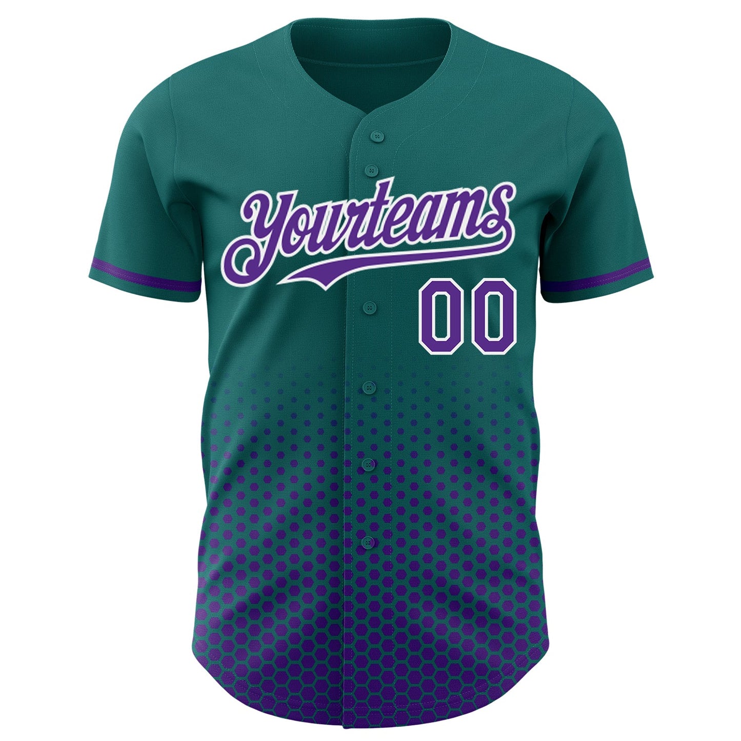 Custom Teal Purple-White Geometric Hexagonal Dot Gradient Authentic Baseball Jersey view 2