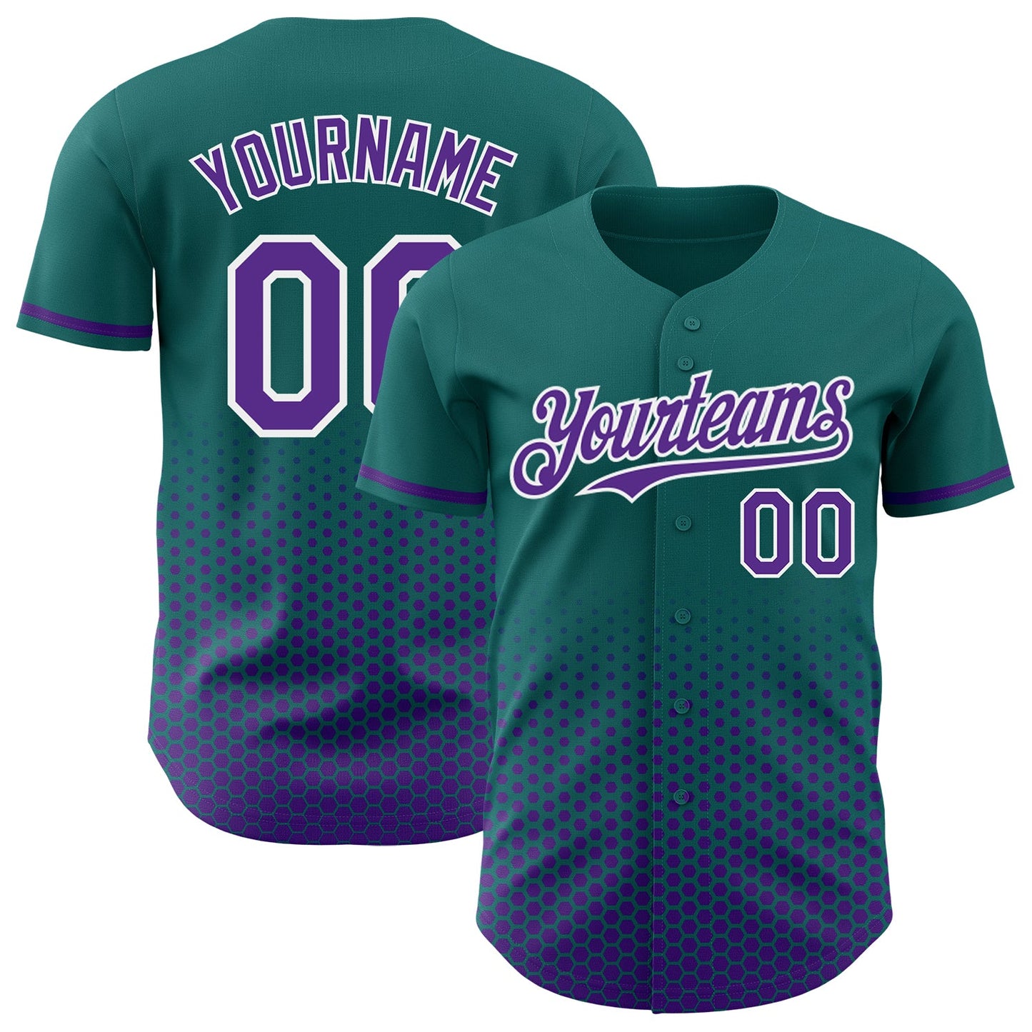 Custom Teal Purple-White Geometric Hexagonal Dot Gradient Authentic Baseball Jersey - Main View