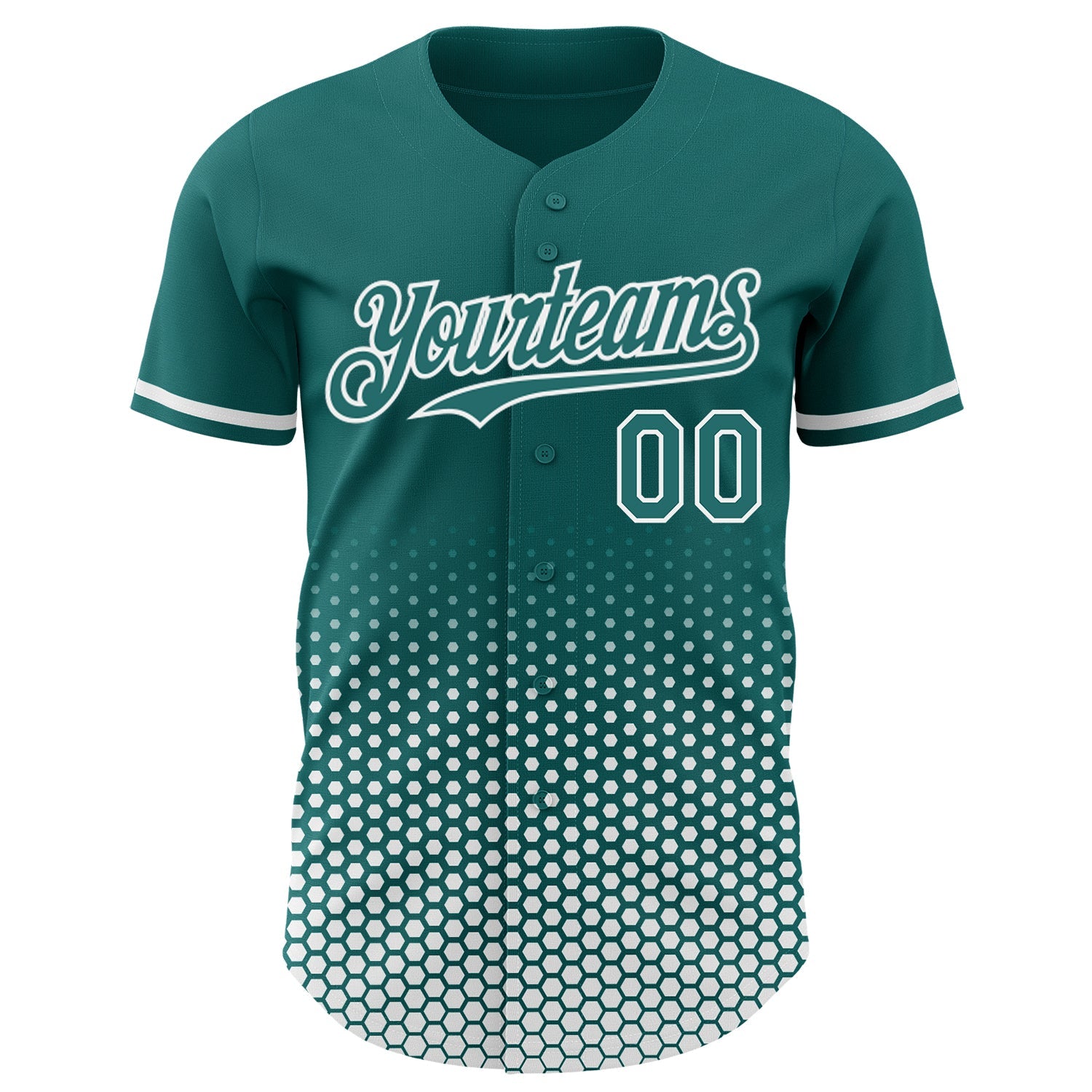 Custom Teal-White Geometric Hexagonal Dot Gradient Authentic Baseball Jersey view 2