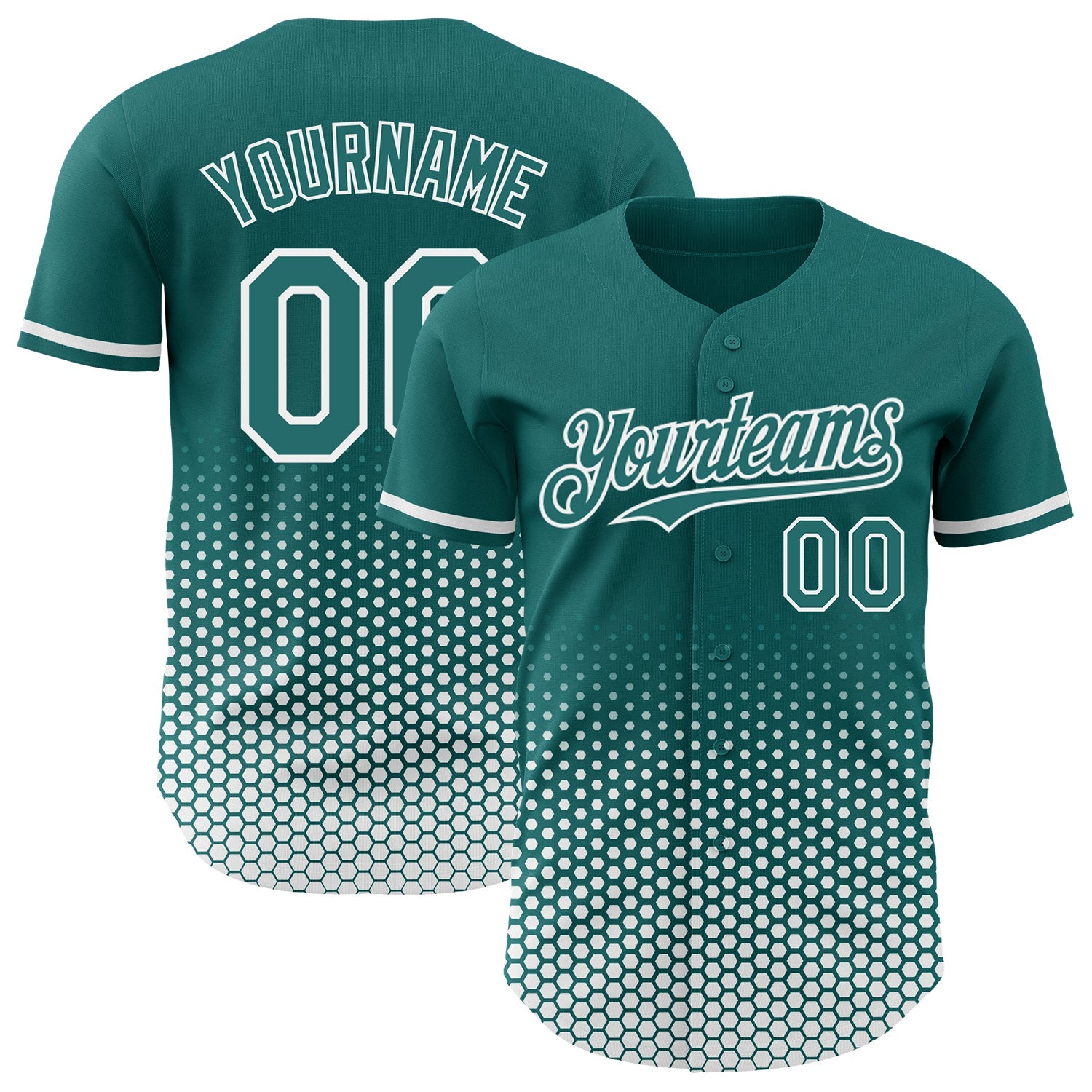 Custom Teal-White Geometric Hexagonal Dot Gradient Authentic Baseball Jersey - Main View