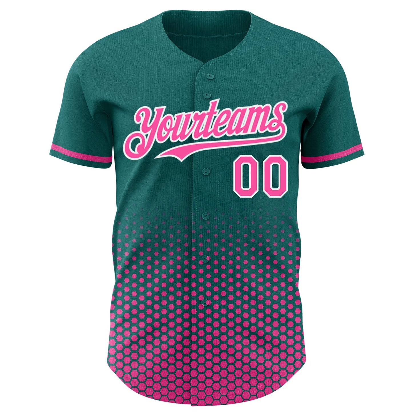 Custom Teal Pink-White Geometric Hexagonal Dot Gradient Authentic Baseball Jersey view 2