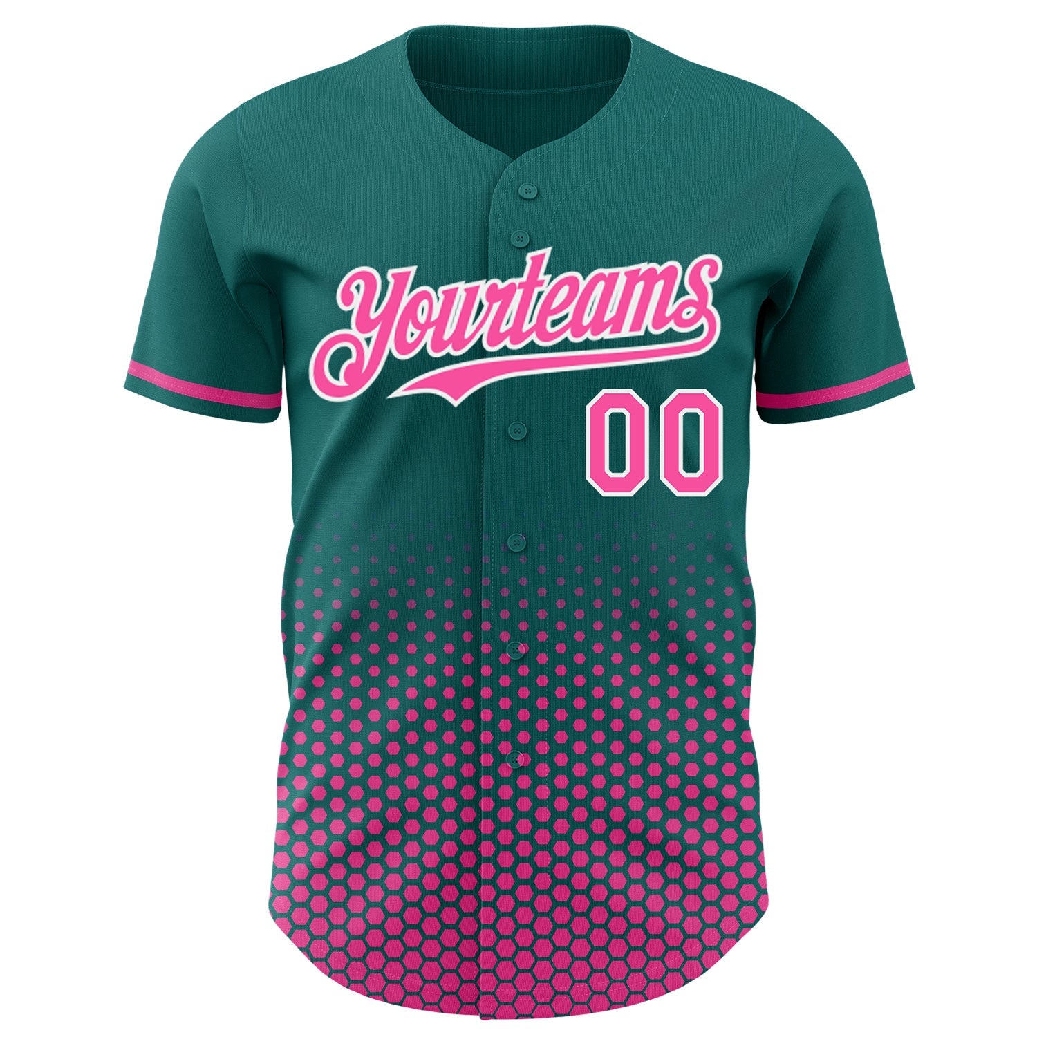 Custom Teal Pink-White Geometric Hexagonal Dot Gradient Authentic Baseball Jersey view 2