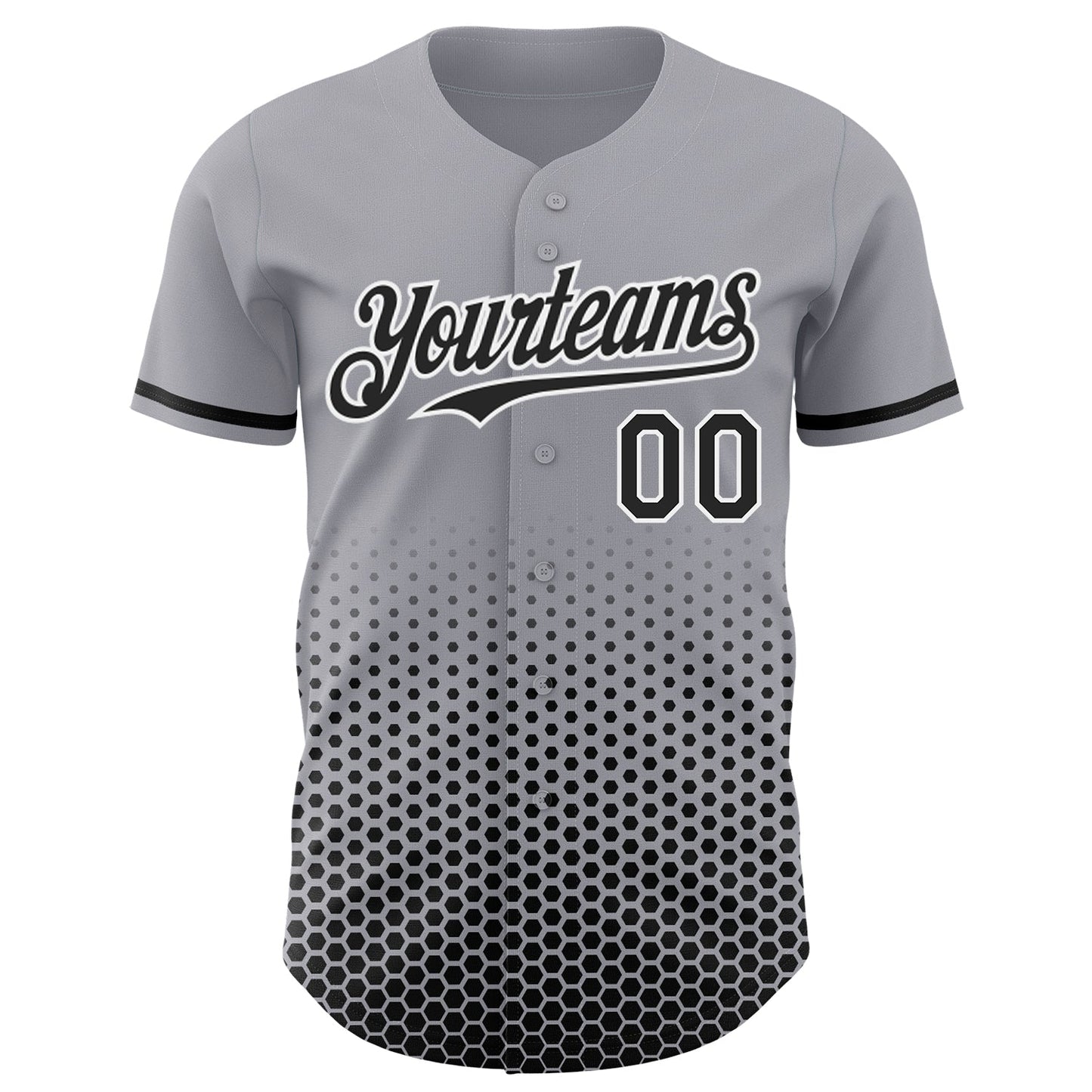 Custom Gray Black-White Geometric Hexagonal Dot Gradient Authentic Baseball Jersey view 2