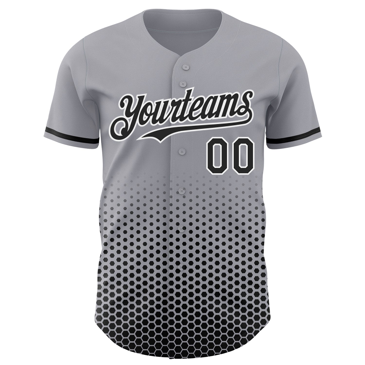 Custom Gray Black-White Geometric Hexagonal Dot Gradient Authentic Baseball Jersey view 2
