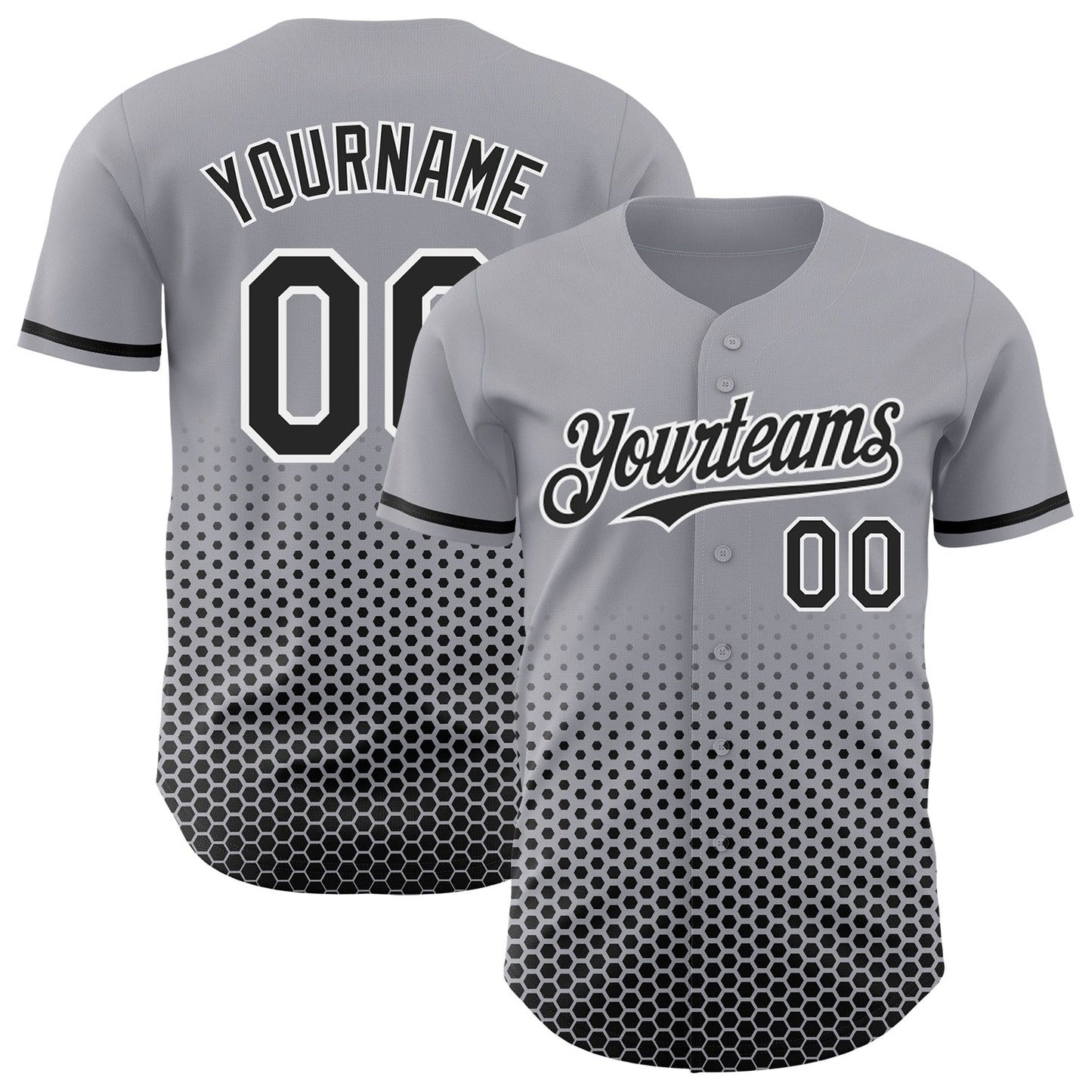 Custom Gray Black-White Geometric Hexagonal Dot Gradient Authentic Baseball Jersey - Main View
