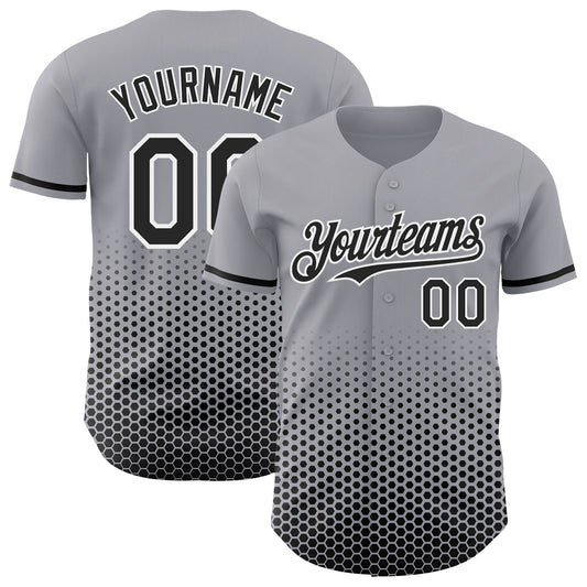 Custom Gray Black-White Geometric Hexagonal Dot Gradient Authentic Baseball Jersey - Main View