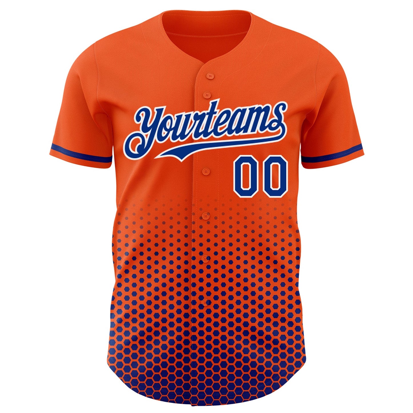 Custom Orange Royal-White Geometric Hexagonal Dot Gradient Authentic Baseball Jersey view 2