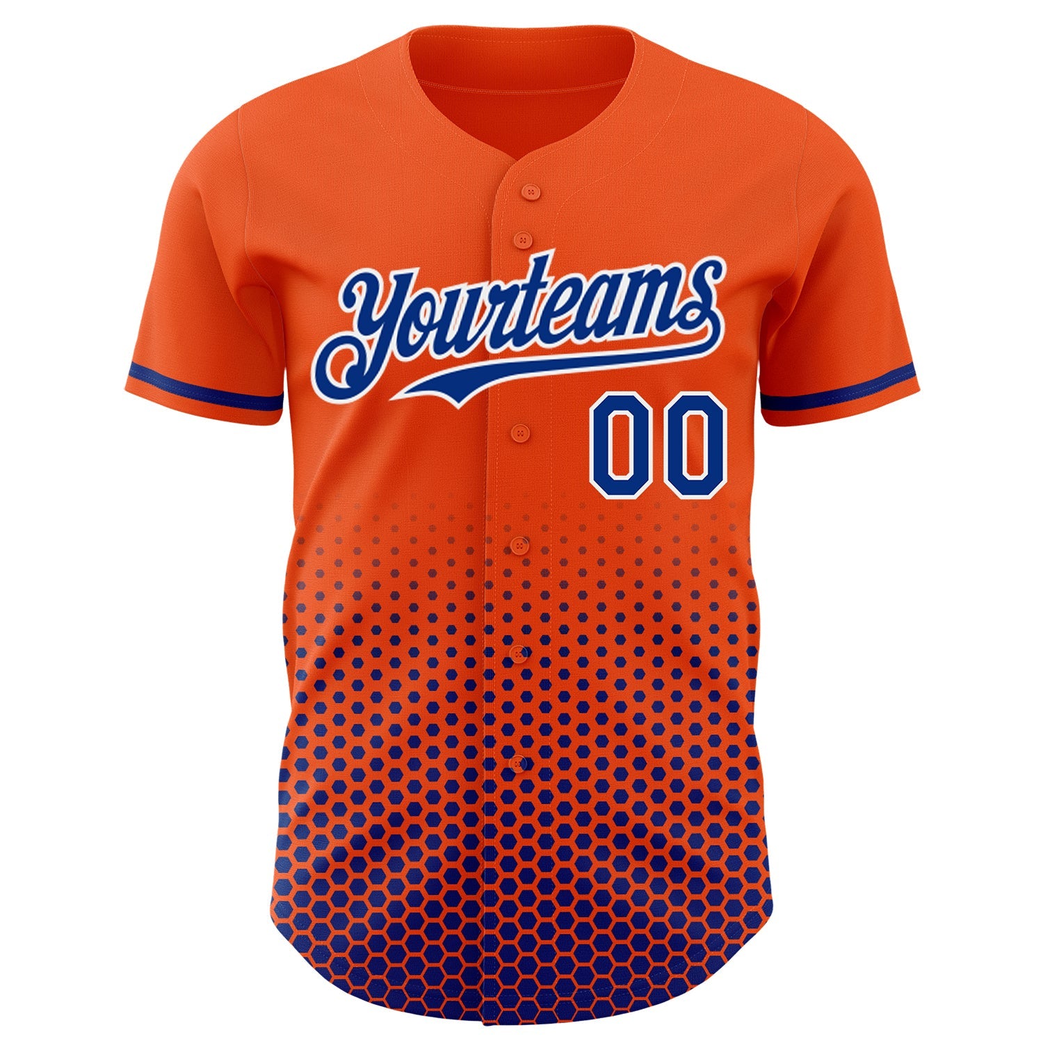 Custom Orange Royal-White Geometric Hexagonal Dot Gradient Authentic Baseball Jersey view 2