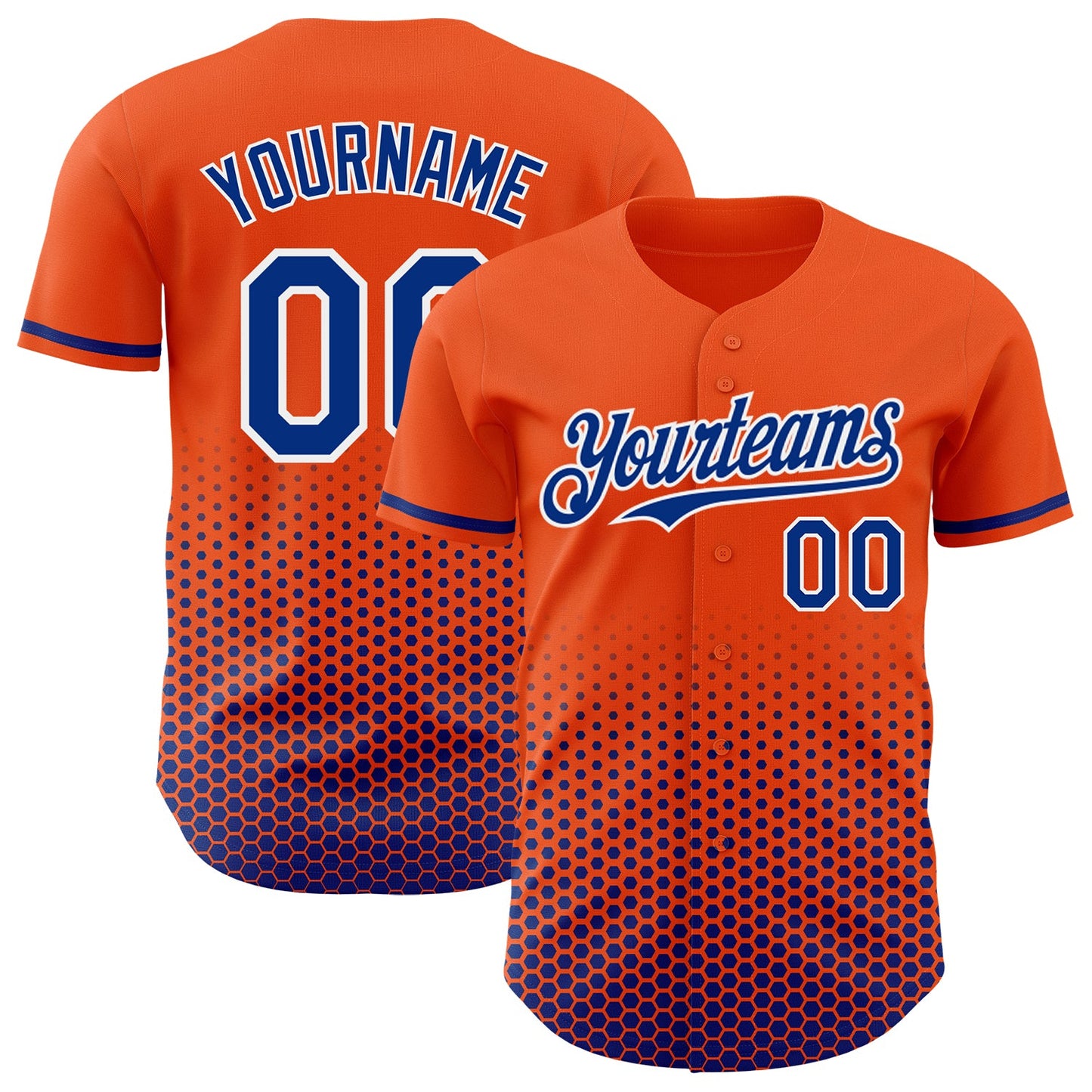 Custom Orange Royal-White Geometric Hexagonal Dot Gradient Authentic Baseball Jersey - Main View