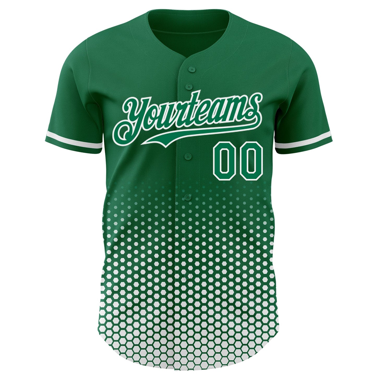 Custom Kelly Green-White Geometric Hexagonal Dot Gradient Authentic Baseball Jersey view 2