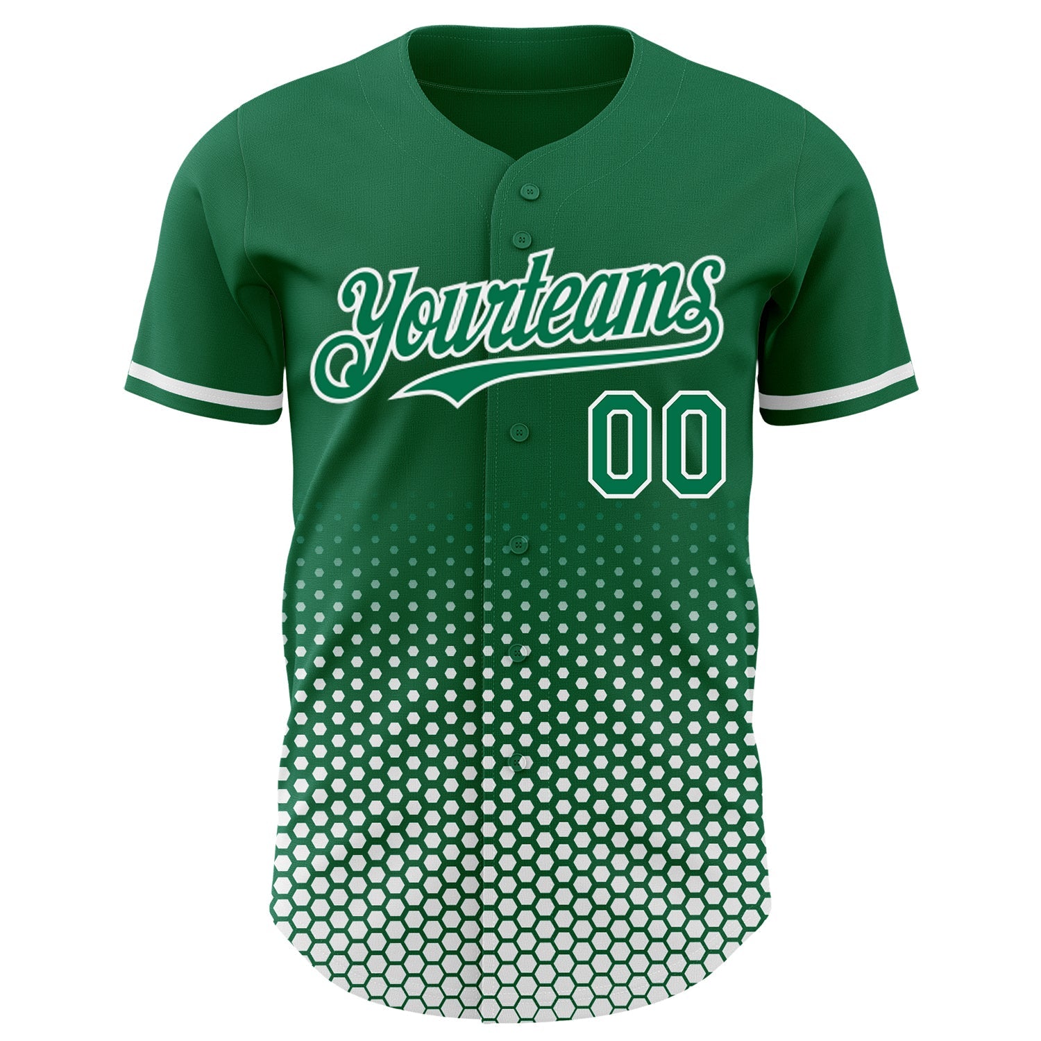 Custom Kelly Green-White Geometric Hexagonal Dot Gradient Authentic Baseball Jersey view 2