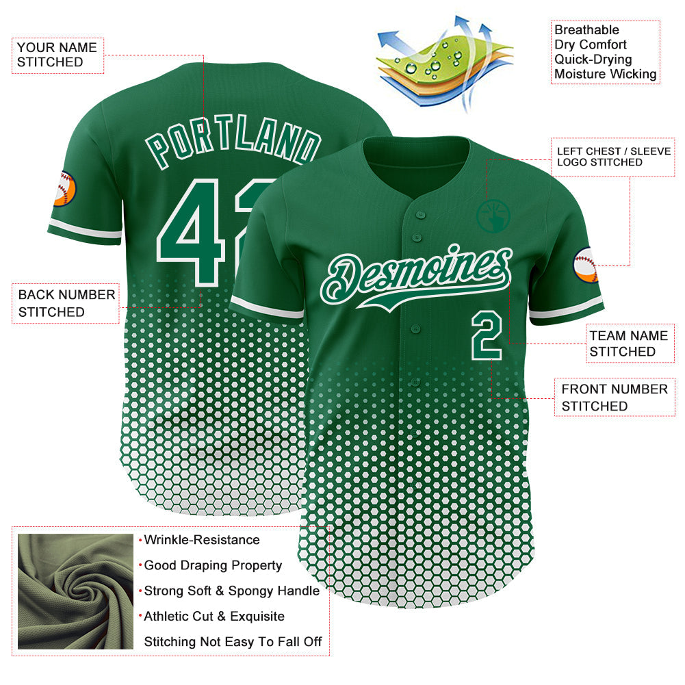 Custom Kelly Green-White Geometric Hexagonal Dot Gradient Authentic Baseball Jersey view 3