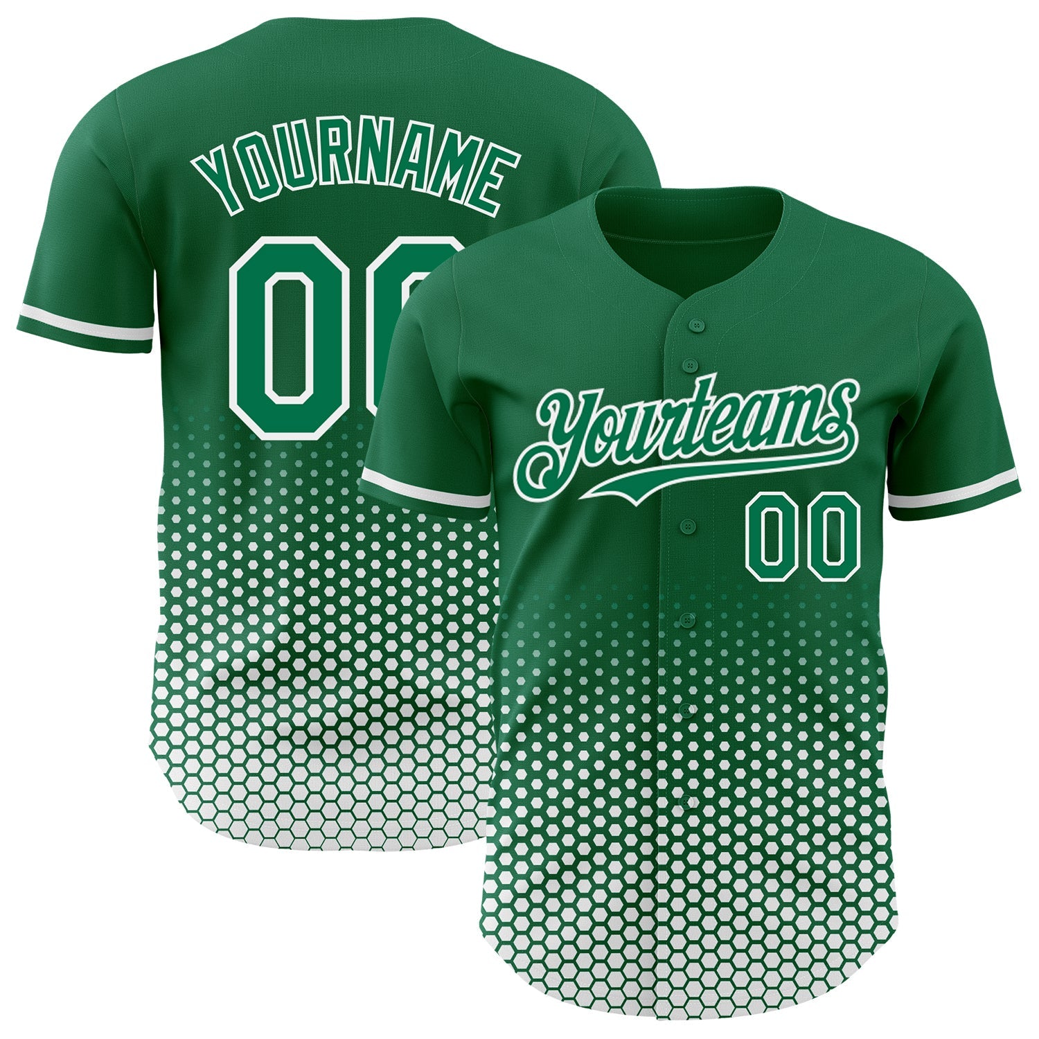 Custom Kelly Green-White Geometric Hexagonal Dot Gradient Authentic Baseball Jersey - Main View