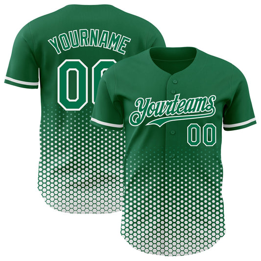 Custom Kelly Green-White Geometric Hexagonal Dot Gradient Authentic Baseball Jersey - Main View