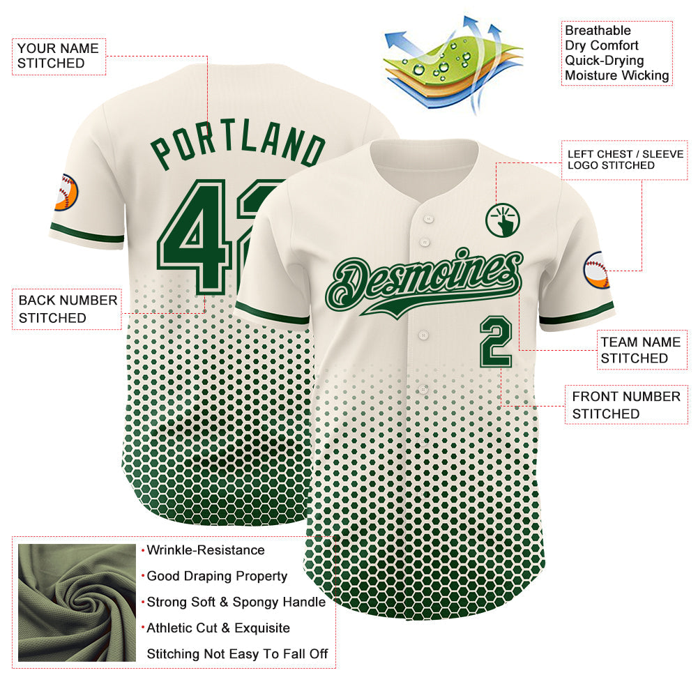 Custom Cream-Green Geometric Hexagonal Dot Gradient Authentic Baseball Jersey view 3