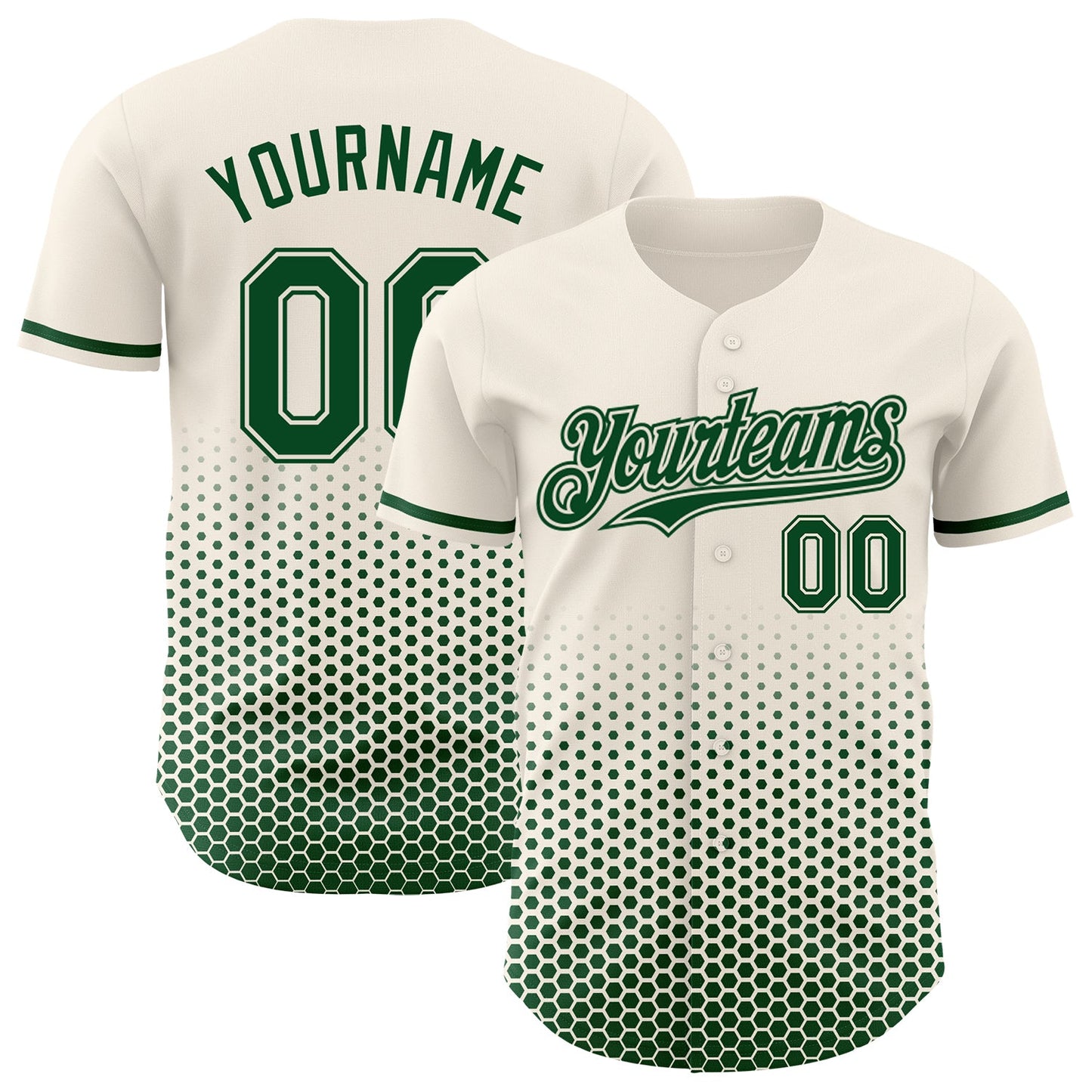 Custom Cream-Green Geometric Hexagonal Dot Gradient Authentic Baseball Jersey - Main View