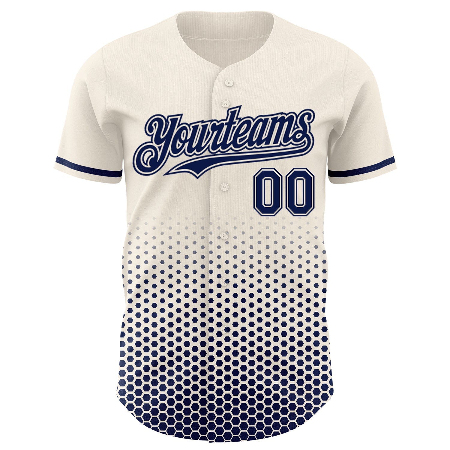 Custom Cream-Navy Geometric Hexagonal Dot Gradient Authentic Baseball Jersey view 2