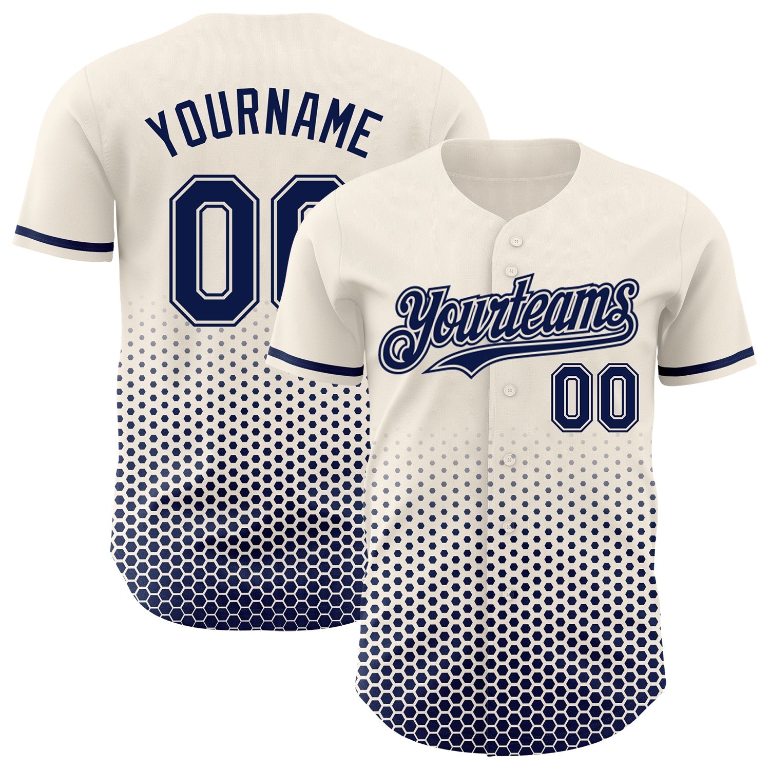 Custom Cream-Navy Geometric Hexagonal Dot Gradient Authentic Baseball Jersey - Main View