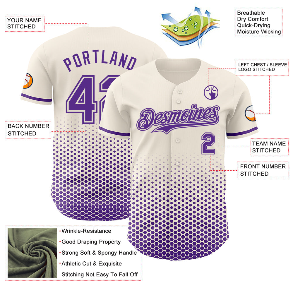 Custom Cream-Purple Geometric Hexagonal Dot Gradient Authentic Baseball Jersey view 3