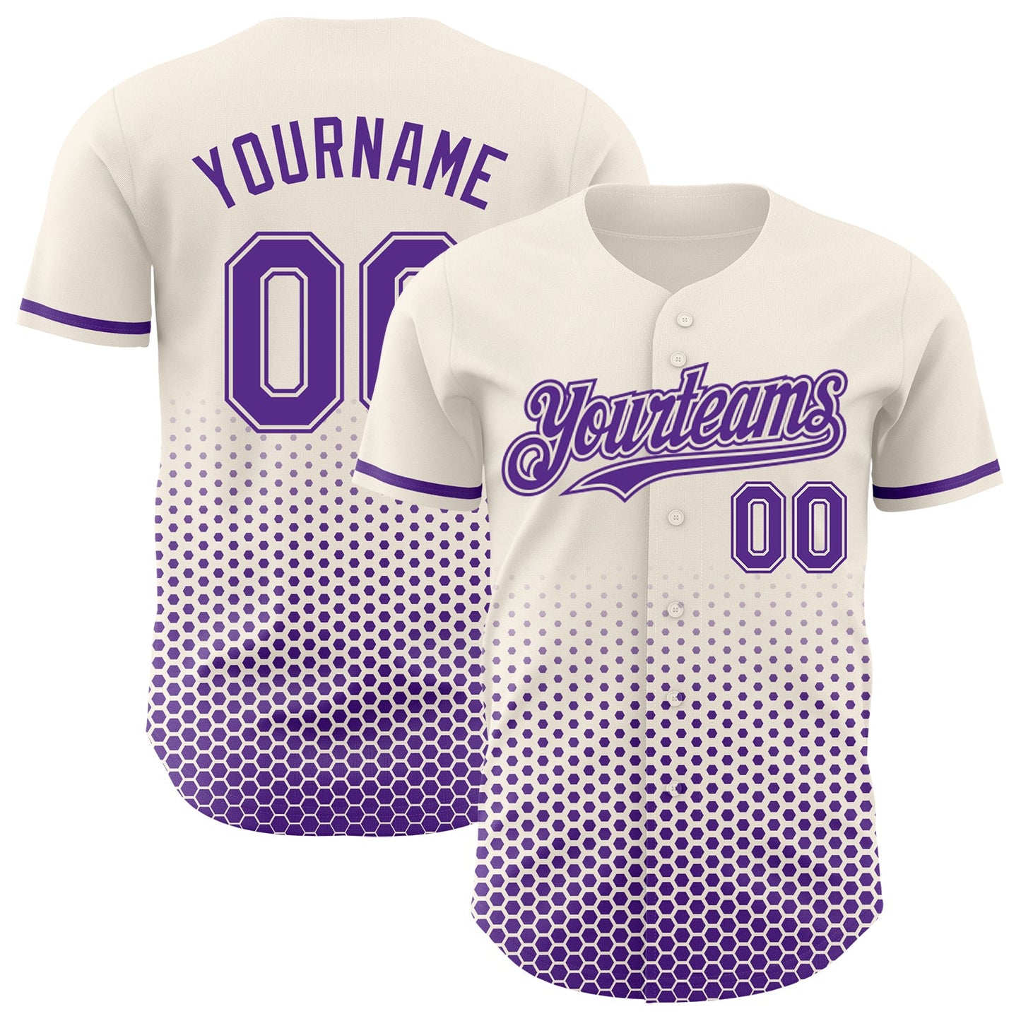 Custom Cream-Purple Geometric Hexagonal Dot Gradient Authentic Baseball Jersey - Main View