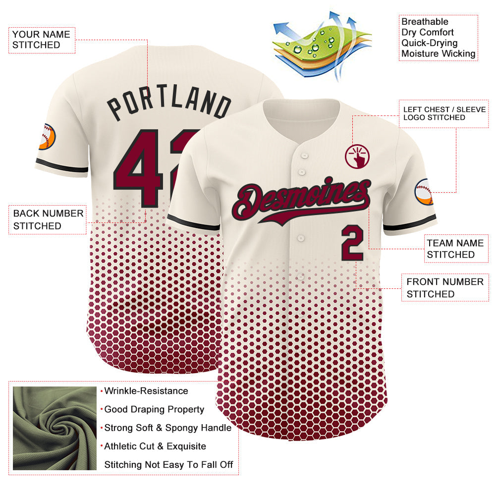 Custom Cream Maroon-Black Geometric Hexagonal Dot Gradient Authentic Baseball Jersey view 3