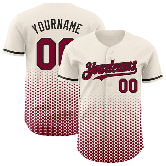 Custom Cream Maroon-Black Geometric Hexagonal Dot Gradient Authentic Baseball Jersey - Main View
